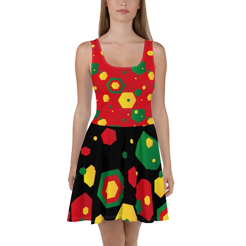 Geometric Pattern – Dark Red Yellow and Colored – Skater Dress
