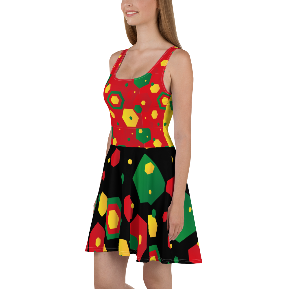 Geometric Pattern – Dark Red Yellow and Colored – Skater Dress
